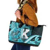 Hawaii Kapolei High School Leather Tote Bag Tribal Tattoo With Hibiscus Flowers LT05 Dark Teal - Polynesian Pride