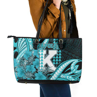 Hawaii Kapolei High School Leather Tote Bag Tribal Tattoo With Hibiscus Flowers LT05 - Polynesian Pride