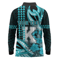 Personalised Hawaii Kapolei High School Long Sleeve Polo Shirt Tribal Tattoo With Hibiscus Flowers