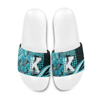 Hawaii Kapolei High School Slide Sandals Tribal Tattoo With Hibiscus Flowers LT05 Dark Teal - Polynesian Pride