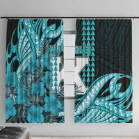 Hawaii Kapolei High School Window Curtain Tribal Tattoo With Hibiscus Flowers LT05 With Hooks Dark Teal - Polynesian Pride