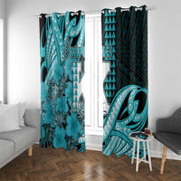 Hawaii Kapolei High School Window Curtain Tribal Tattoo With Hibiscus Flowers LT05 With Grommets Dark Teal - Polynesian Pride
