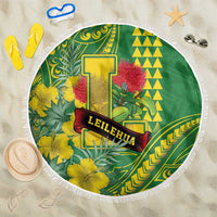 Hawaii Leilehua High School Beach Blanket Tribal Tattoo With Hibiscus Flowers LT05 One Size 150cm Green - Polynesian Pride