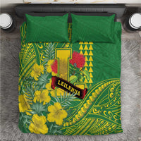Hawaii Leilehua High School Bedding Set Tribal Tattoo With Hibiscus Flowers LT05 Green - Polynesian Pride