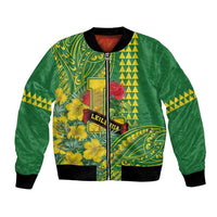 Personalised Hawaii Leilehua High School Bomber Jacket Tribal Tattoo With Hibiscus Flowers LT05 Unisex Green - Polynesian Pride