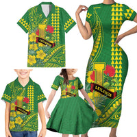 Personalised Hawaii Leilehua High School Family Matching Short Sleeve Bodycon Dress and Hawaiian Shirt Tribal Tattoo With Hibiscus Flowers