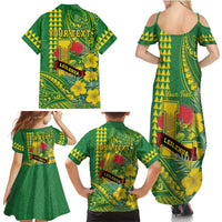 Personalised Hawaii Leilehua High School Family Matching Summer Maxi Dress and Hawaiian Shirt Tribal Tattoo With Hibiscus Flowers