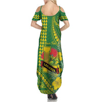 Personalised Hawaii Leilehua High School Family Matching Summer Maxi Dress and Hawaiian Shirt Tribal Tattoo With Hibiscus Flowers