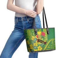 Hawaii Leilehua High School Leather Tote Bag Tribal Tattoo With Hibiscus Flowers LT05 - Polynesian Pride