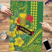 Hawaii Leilehua High School Puzzle Tribal Tattoo With Hibiscus Flowers LT05 Green - Polynesian Pride