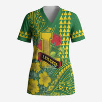 Personalised Hawaii Leilehua High School Scrub Top Tribal Tattoo With Hibiscus Flowers LT05 Adult Green - Polynesian Pride