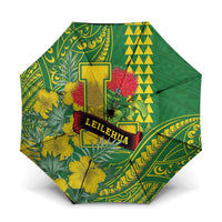 Hawaii Leilehua High School Umbrella Tribal Tattoo With Hibiscus Flowers LT05 One Size Folded 11.42 inch Opened Diameter 37.4 inch Green - Polynesian Pride