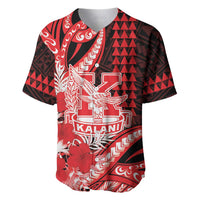 Personalised Hawaii Kalani High School Baseball Jersey Tribal Tattoo With Hibiscus Flowers LT05 Red - Polynesian Pride