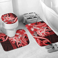 Hawaii Kalani High School Bathroom Set Tribal Tattoo With Hibiscus Flowers LT05 Mat Set Only (3 pcs) One Size Red - Polynesian Pride