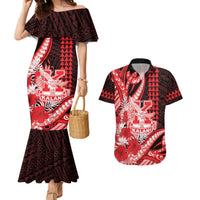 Personalised Hawaii Kalani High School Couples Matching Mermaid Dress and Hawaiian Shirt Tribal Tattoo With Hibiscus Flowers