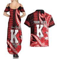 Personalised Hawaii Kalani High School Couples Matching Summer Maxi Dress and Hawaiian Shirt Tribal Tattoo With Hibiscus Flowers