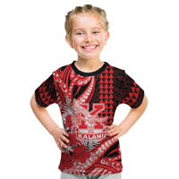 Personalised Hawaii Kalani High School Kid T Shirt Tribal Tattoo With Hibiscus Flowers LT05 Red - Polynesian Pride