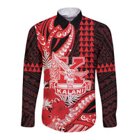 Personalised Hawaii Kalani High School Long Sleeve Button Shirt Tribal Tattoo With Hibiscus Flowers LT05 Unisex Red - Polynesian Pride