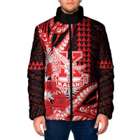 Personalised Hawaii Kalani High School Padded Jacket Tribal Tattoo With Hibiscus Flowers LT05 Men Red - Polynesian Pride