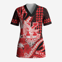 Personalised Hawaii Kalani High School Scrub Top Tribal Tattoo With Hibiscus Flowers LT05 Adult Red - Polynesian Pride
