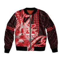 Personalised Hawaii Kalani High School Sleeve Zip Bomber Jacket Tribal Tattoo With Hibiscus Flowers LT05 Unisex Red - Polynesian Pride