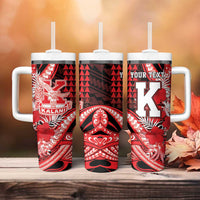 Personalised Hawaii Kalani High School Tumbler With Handle Tribal Tattoo With Hibiscus Flowers LT05 - Polynesian Pride