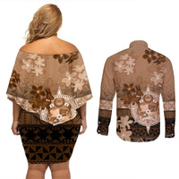 Tonga Emancipation Day Couples Matching Off Shoulder Short Dress and Long Sleeve Button Shirt Tongan Kupesi Ngatu Pattern Vintage Style LT05 - Polynesian Pride