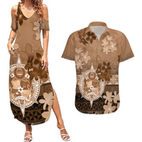 Tonga Emancipation Day Couples Matching Summer Maxi Dress and Hawaiian Shirt Tongan Kupesi Ngatu Pattern Vintage Style LT05 Brown - Polynesian Pride