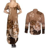 Tonga Emancipation Day Couples Matching Summer Maxi Dress and Long Sleeve Button Shirt Tongan Kupesi Ngatu Pattern Vintage Style LT05 - Polynesian Pride