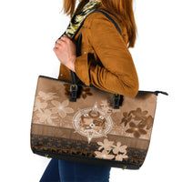 Tonga Emancipation Day Leather Tote Bag Tongan Kupesi Ngatu Pattern Vintage Style LT05 Brown - Polynesian Pride
