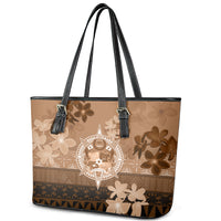 Tonga Emancipation Day Leather Tote Bag Tongan Kupesi Ngatu Pattern Vintage Style LT05 - Polynesian Pride
