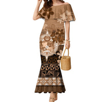 Tonga Emancipation Day Mermaid Dress Tongan Kupesi Ngatu Pattern Vintage Style LT05 Women Brown - Polynesian Pride