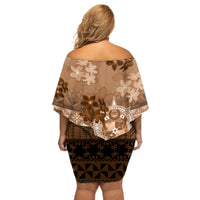 Tonga Emancipation Day Off Shoulder Short Dress Tongan Kupesi Ngatu Pattern Vintage Style LT05 - Polynesian Pride