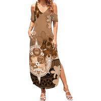 Tonga Emancipation Day Summer Maxi Dress Tongan Kupesi Ngatu Pattern Vintage Style LT05 Women Brown - Polynesian Pride