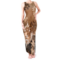 Tonga Emancipation Day Tank Maxi Dress Tongan Kupesi Ngatu Pattern Vintage Style LT05 Women Brown - Polynesian Pride