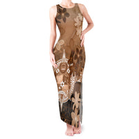 Tonga Emancipation Day Tank Maxi Dress Tongan Kupesi Ngatu Pattern Vintage Style LT05 Women Brown - Polynesian Pride