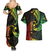AAPI Heritage Month Couples Matching Summer Maxi Dress and Hawaiian Shirt Kanaka Maoli Polynesian Tribal Wave