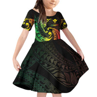 AAPI Heritage Month Family Matching Off Shoulder Short Dress and Hawaiian Shirt Kanaka Maoli Polynesian Tribal Wave