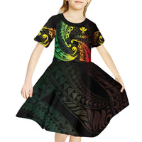 AAPI Heritage Month Kid Short Sleeve Dress Kanaka Maoli Polynesian Tribal Wave