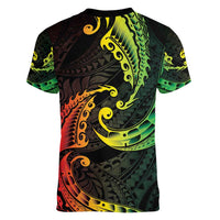 AAPI Heritage Month Women V-Neck T-Shirt Kanaka Maoli Polynesian Tribal Wave