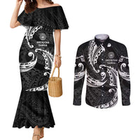AAPI Heritage Month Couples Matching Mermaid Dress and Long Sleeve Button Shirt American Samoa Polynesian Tribal Wave