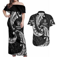 AAPI Heritage Month Couples Matching Off Shoulder Maxi Dress and Hawaiian Shirt American Samoa Polynesian Tribal Wave
