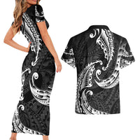 AAPI Heritage Month Couples Matching Short Sleeve Bodycon Dress and Hawaiian Shirt American Samoa Polynesian Tribal Wave