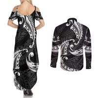 AAPI Heritage Month Couples Matching Summer Maxi Dress and Long Sleeve Button Shirt American Samoa Polynesian Tribal Wave LT05 - Polynesian Pride