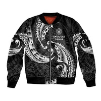 AAPI Heritage Month Sleeve Zip Bomber Jacket American Samoa Polynesian Tribal Wave LT05 Unisex Black - Polynesian Pride