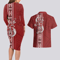 Tonga Language Week Couples Matching Long Sleeve Bodycon Dress and Hawaiian Shirt Malo e Lelei Kupesi Ngatu Pattern LT05 - Polynesian Pride