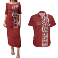 Tonga Language Week Couples Matching Puletasi and Hawaiian Shirt Malo e Lelei Kupesi Ngatu Pattern LT05 Red - Polynesian Pride
