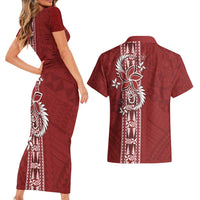 Tonga Language Week Couples Matching Short Sleeve Bodycon Dress and Hawaiian Shirt Malo e Lelei Kupesi Ngatu Pattern LT05 - Polynesian Pride