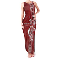 Tonga Language Week Family Matching Tank Maxi Dress and Hawaiian Shirt Malo e Lelei Kupesi Ngatu Pattern LT05 Mom's Dress Red - Polynesian Pride