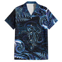 Aotearoa New Zealand Octopus Family Matching Long Sleeve Bodycon Dress and Hawaiian Shirt Silver Fern Maori Pattern LT05 Dad's Shirt - Short Sleeve Blue - Polynesian Pride